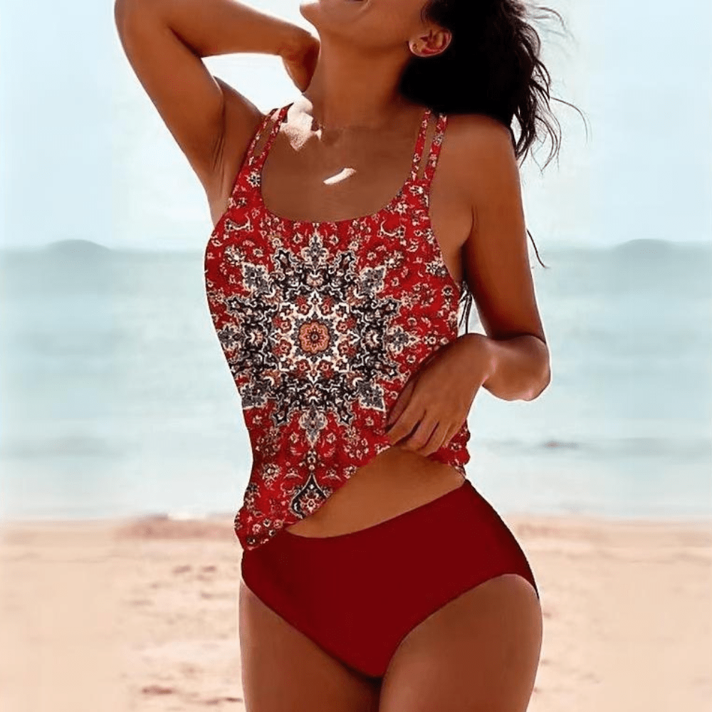 Damski Letnia Wzór Tankini Wysoki Stan Casual Strój Kąpielowy