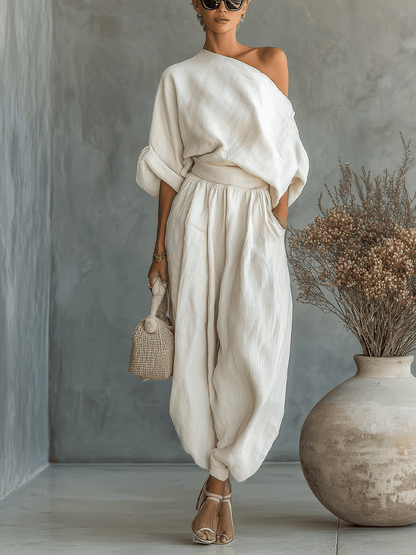 Damski Lniany Jedno Ramię Luźny Minimalistyczny Set Kombinezon