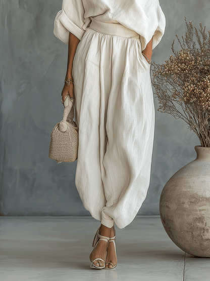 Damski Lniany Jedno Ramię Luźny Minimalistyczny Set Kombinezon