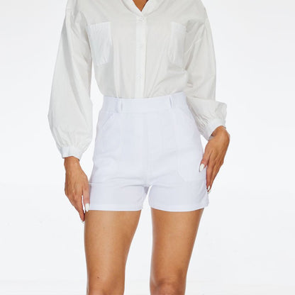 Damskie Elastyczne Twill Kieszenie Casual Szorty