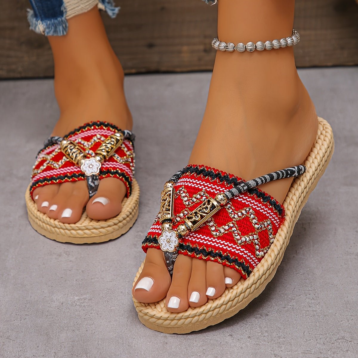 Damskie Letnie Boho Wsuwane Sandały