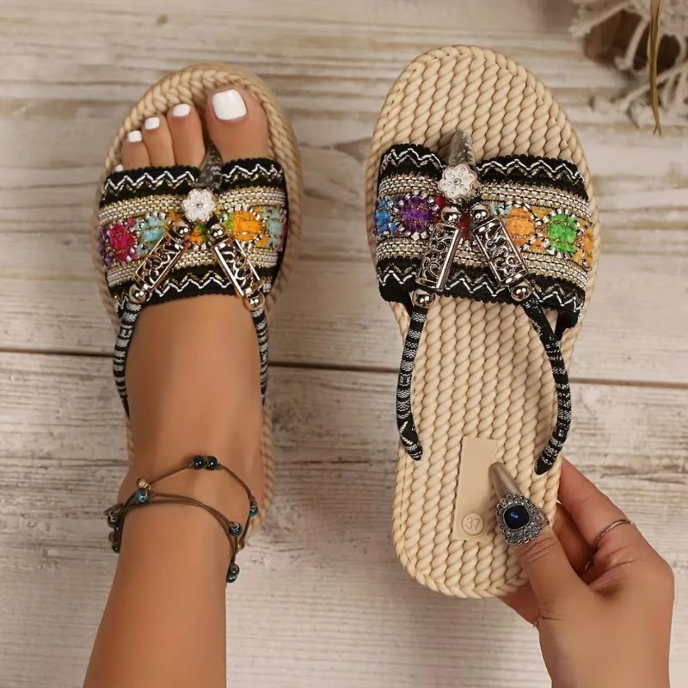 Damskie Letnie Boho Wsuwane Sandały