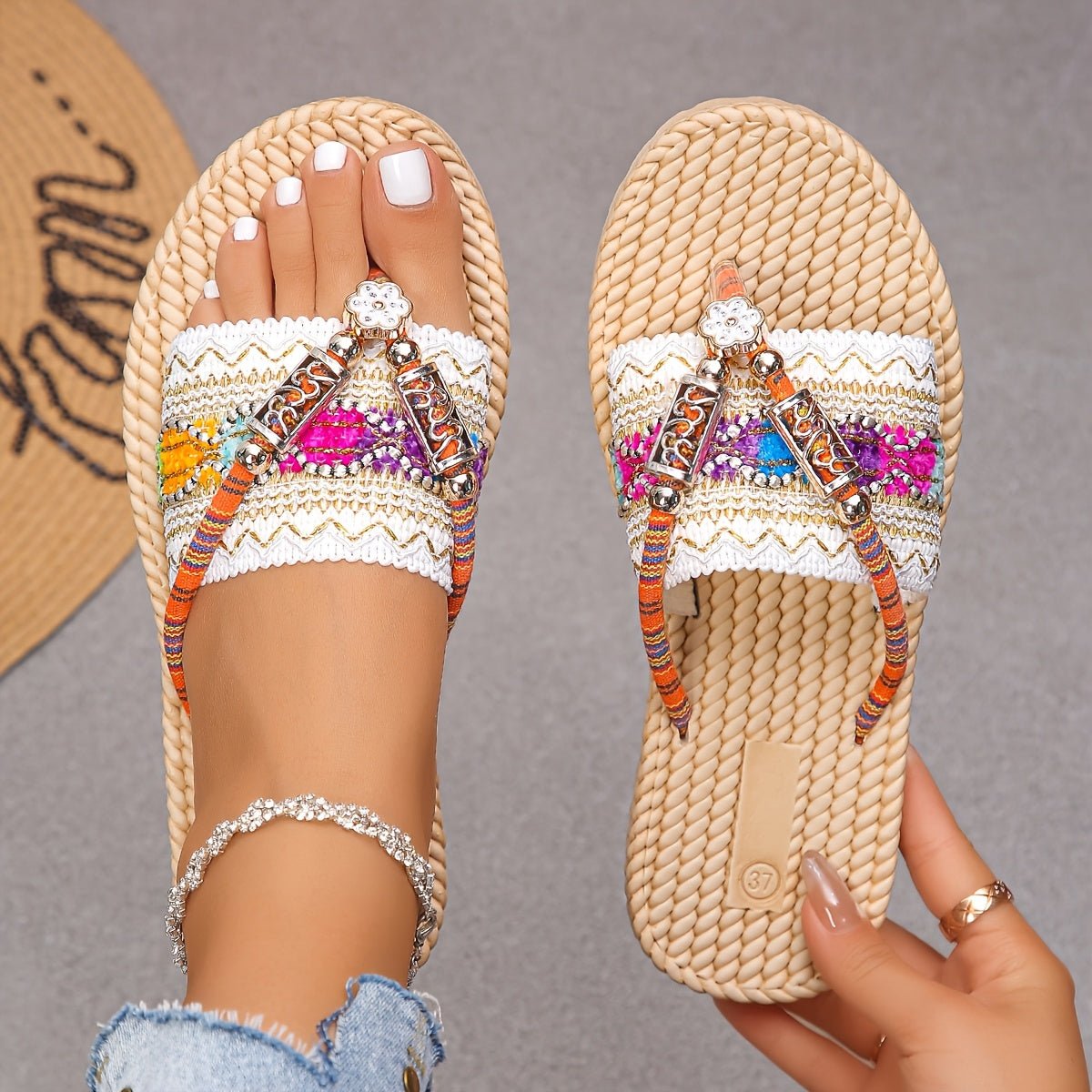 Damskie Letnie Boho Wsuwane Sandały