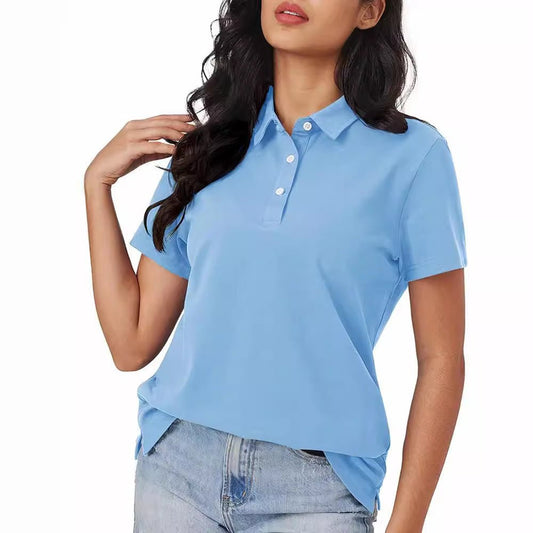 Damskie Letnie Casual Podstawowe Krótki-Rękaw Polo