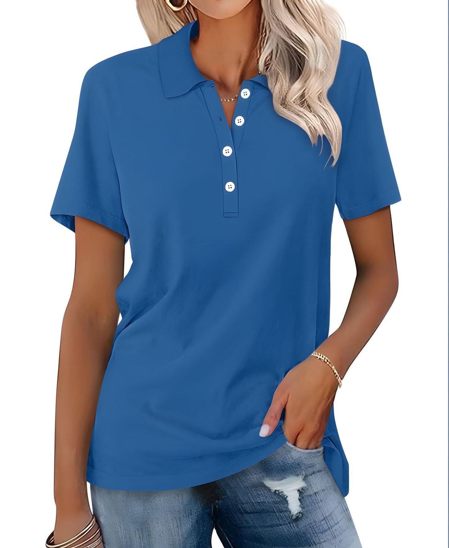 Damskie Letnie Casual Podstawowe Krótki-Rękaw Polo
