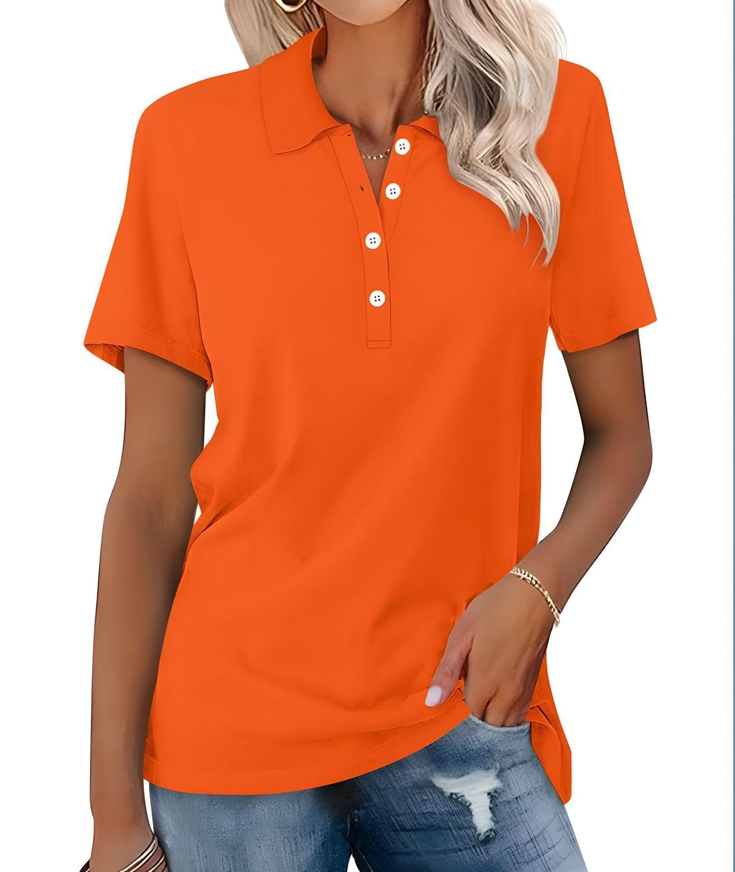 Damskie Letnie Casual Podstawowe Krótki-Rękaw Polo