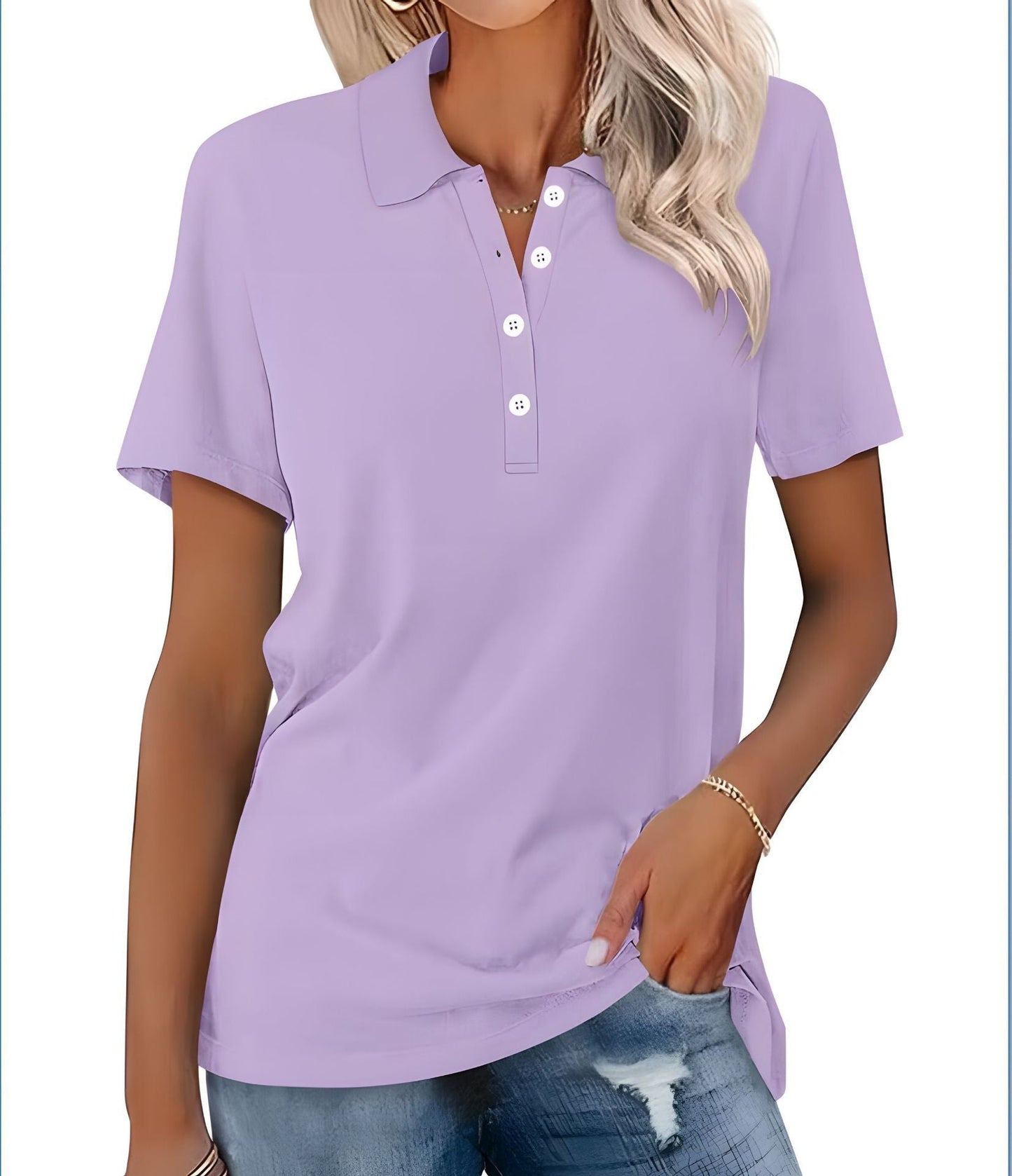 Damskie Letnie Casual Podstawowe Krótki-Rękaw Polo