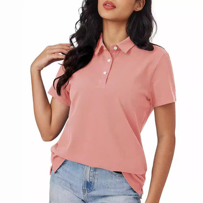 Damskie Letnie Casual Podstawowe Krótki-Rękaw Polo