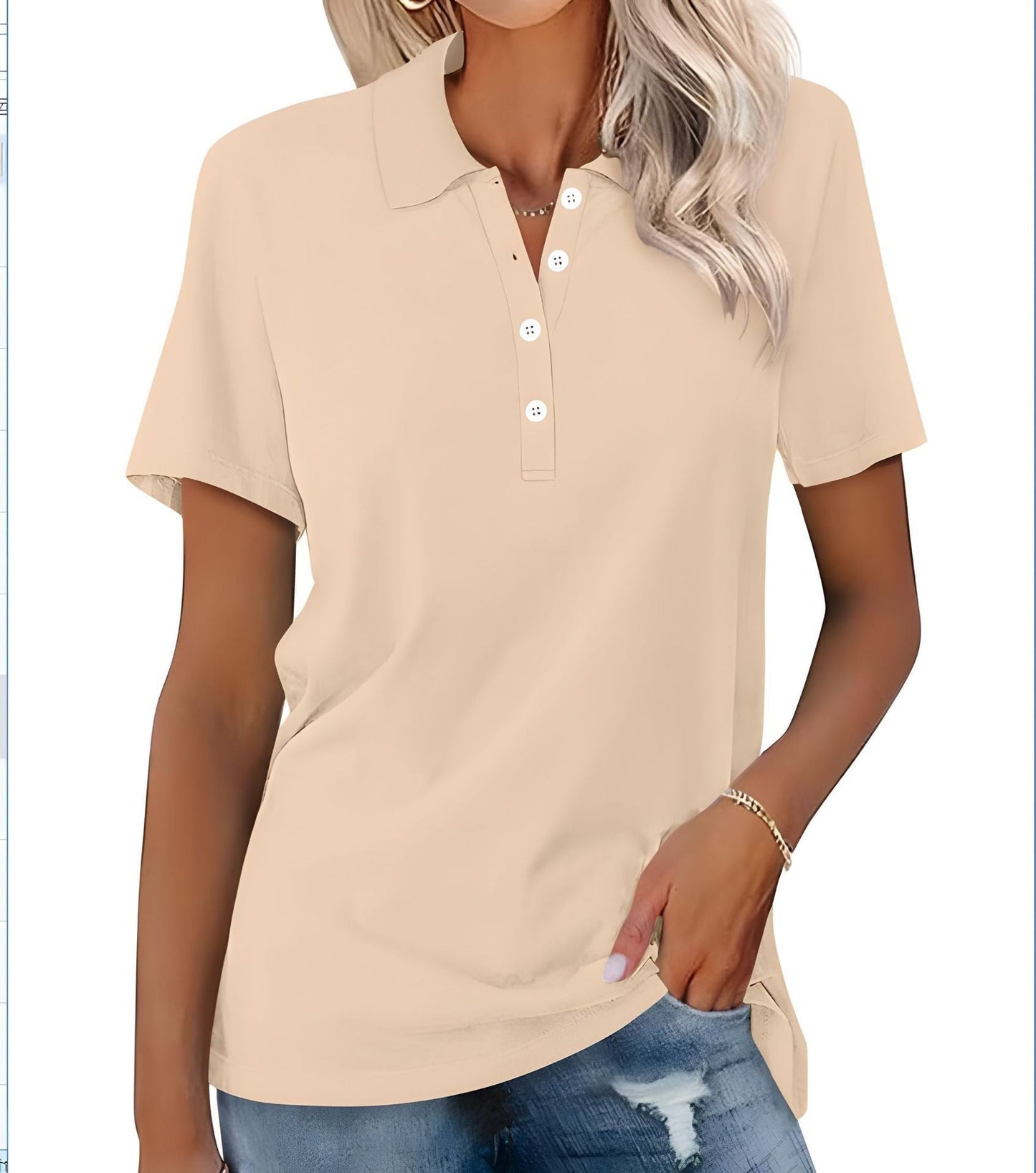 Damskie Letnie Casual Podstawowe Krótki-Rękaw Polo
