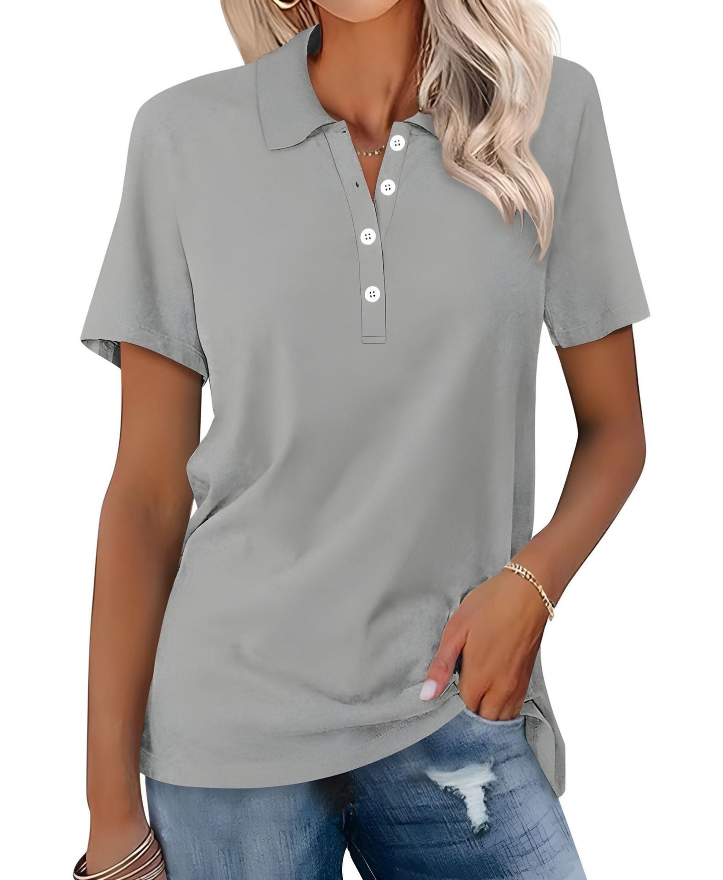 Damskie Letnie Casual Podstawowe Krótki-Rękaw Polo