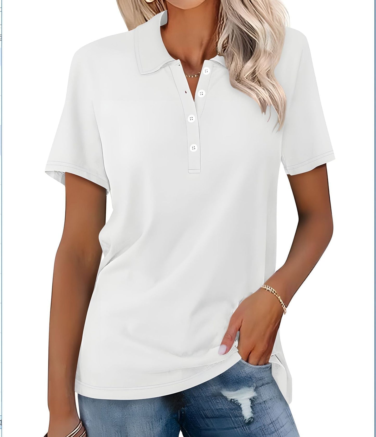 Damskie Letnie Casual Podstawowe Krótki-Rękaw Polo