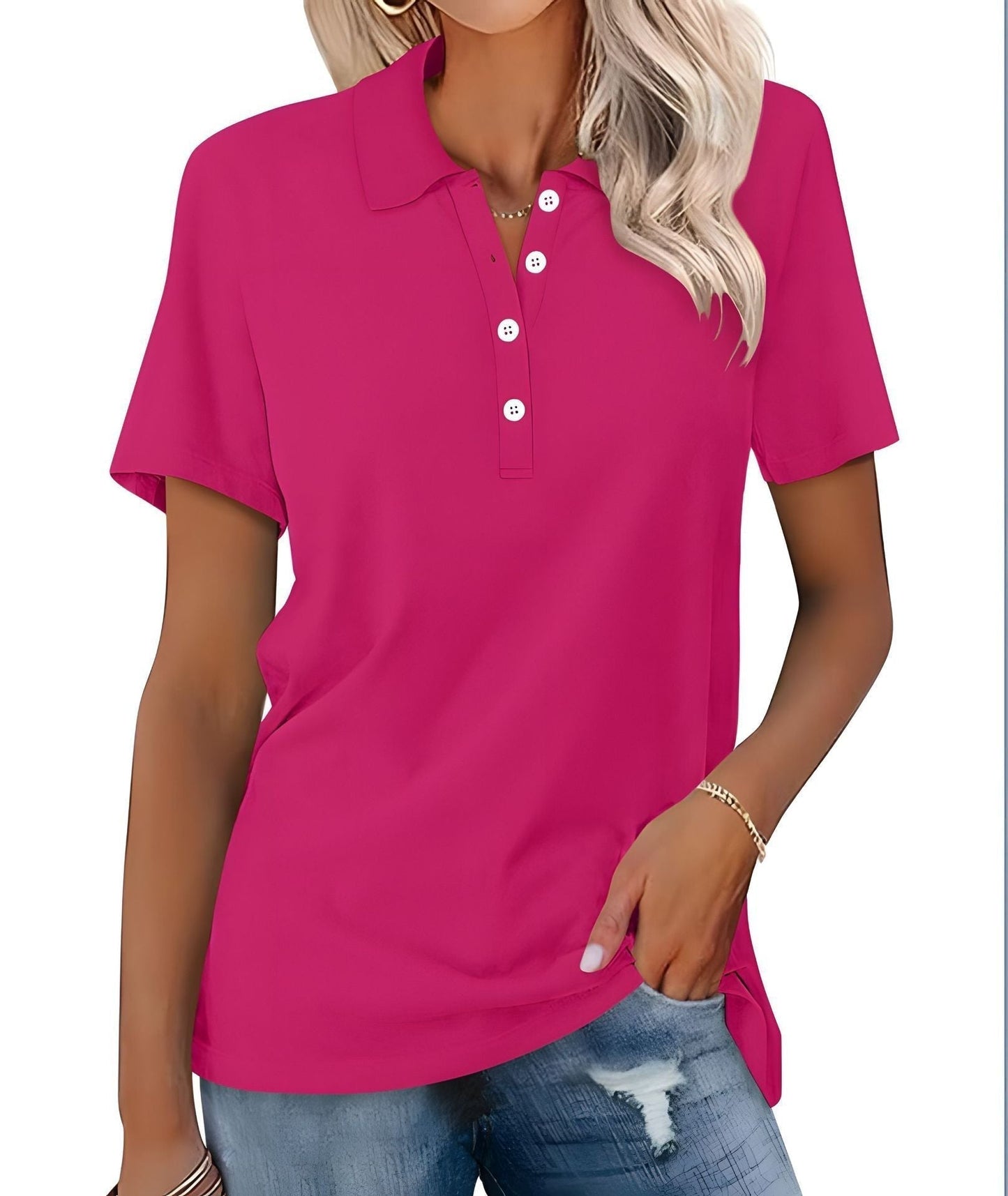 Damskie Letnie Casual Podstawowe Krótki-Rękaw Polo