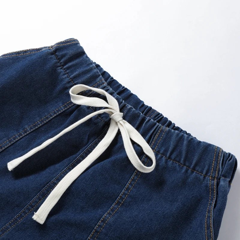 Damskie Letnie Denim Casual Guziki Kieszenie Sznurek Szorty Zestaw