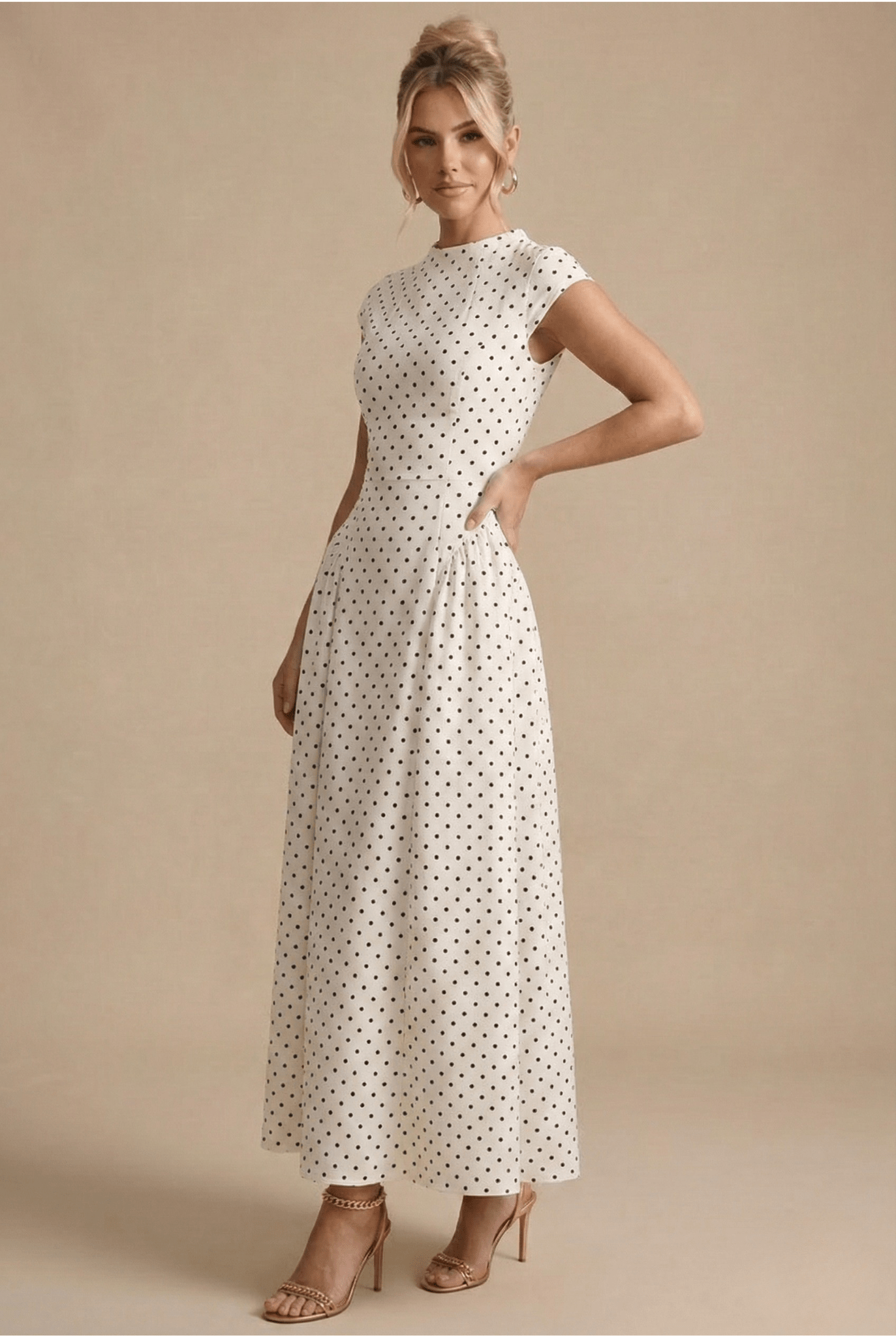 Damskie Letnie Eleganckie Polka Dot Maxi Sukienka
