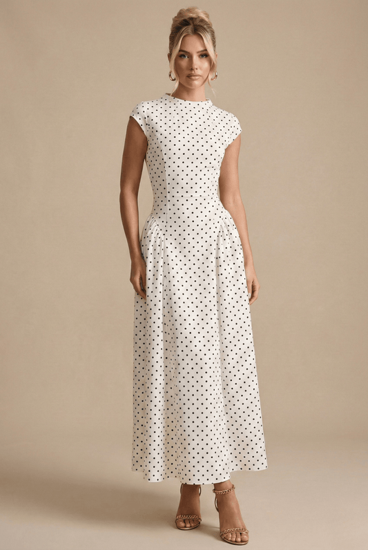 Damskie Letnie Eleganckie Polka Dot Maxi Sukienka