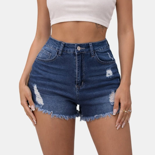 Damskie Letnie Jeansowe Przetarcia Szorty Wysoki Stan