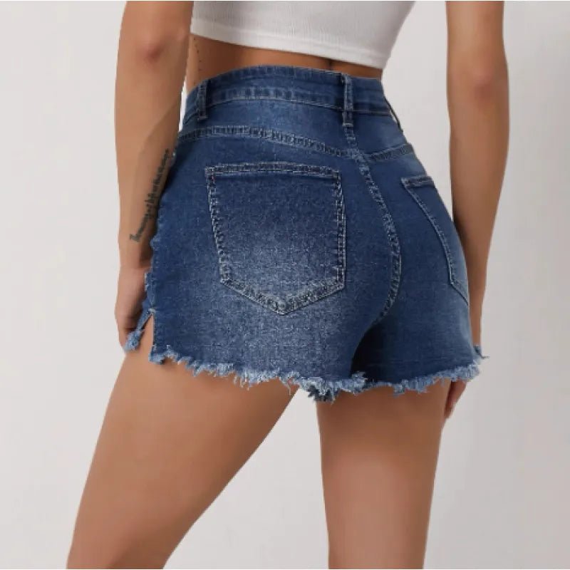 Damskie Letnie Jeansowe Przetarcia Szorty Wysoki Stan