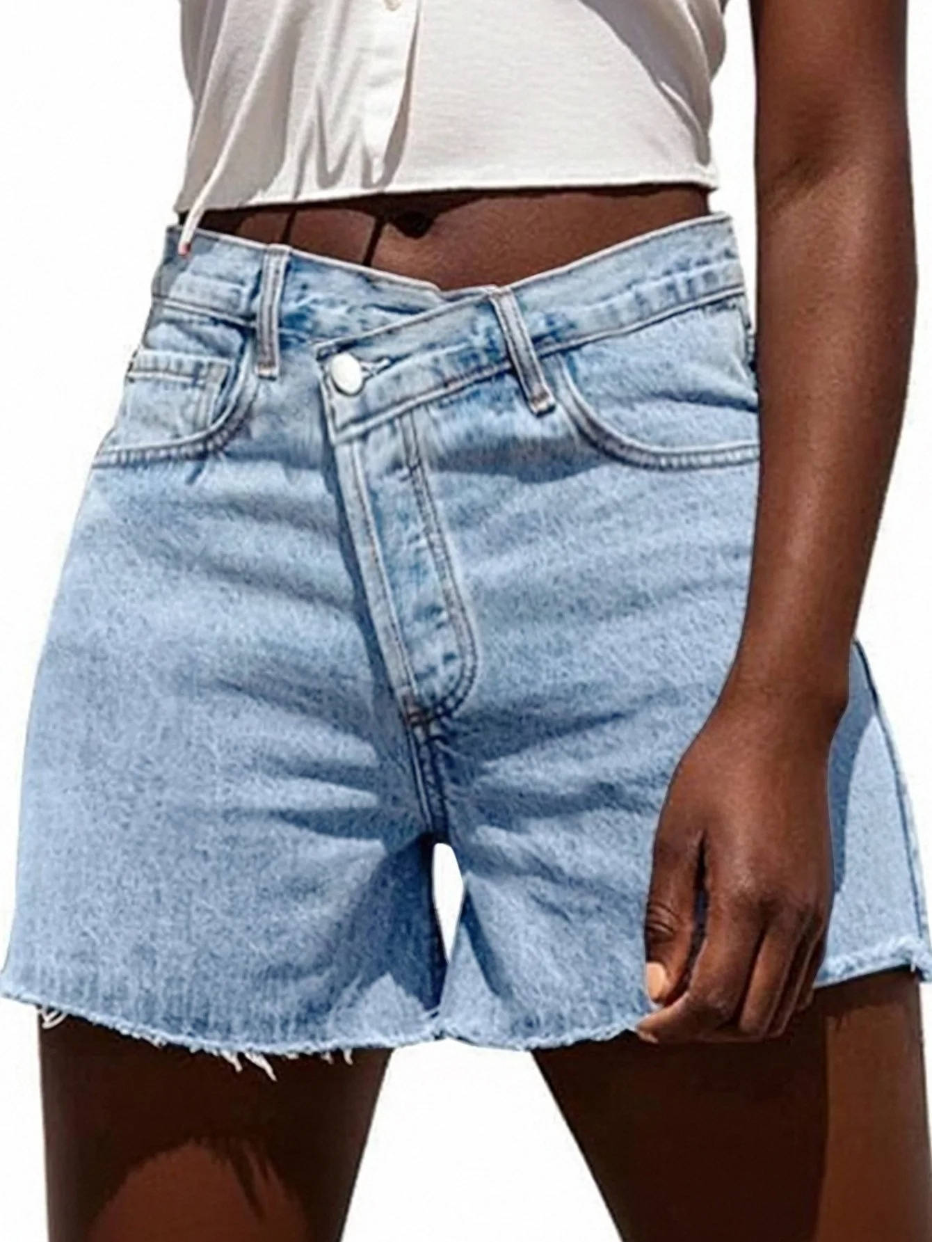 Damskie Letnie Jeansowe Wysoki Stan Casual Szorty