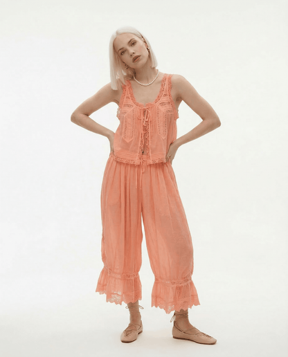 Damskie Letnie Koronka Boho Casual Dwuczęściowy Zestaw