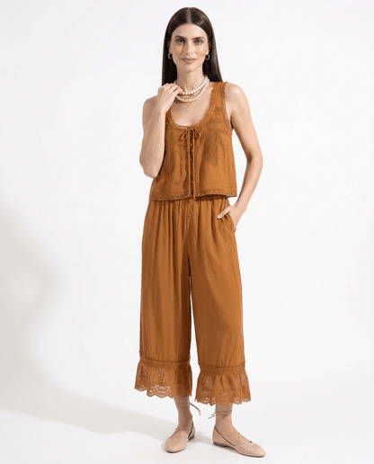 Damskie Letnie Koronka Boho Casual Dwuczęściowy Zestaw