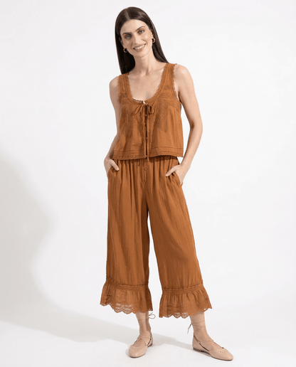 Damskie Letnie Koronka Boho Casual Dwuczęściowy Zestaw
