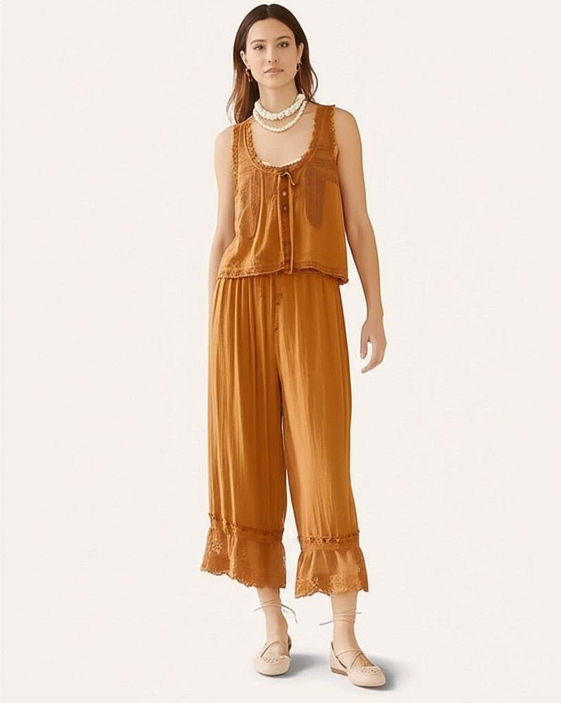 Damskie Letnie Koronka Boho Casual Dwuczęściowy Zestaw