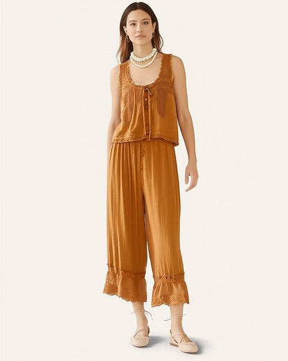 Damskie Letnie Koronka Boho Casual Dwuczęściowy Zestaw