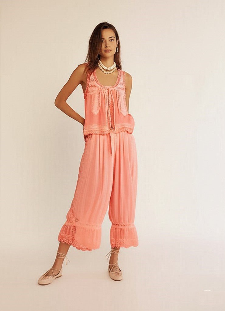 Damskie Letnie Koronka Boho Casual Dwuczęściowy Zestaw