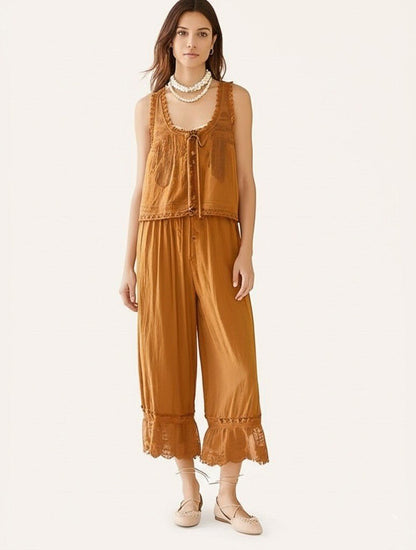 Damskie Letnie Koronka Boho Casual Dwuczęściowy Zestaw
