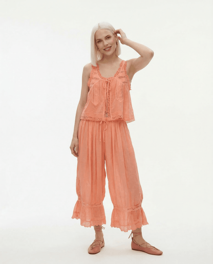 Damskie Letnie Koronka Boho Casual Dwuczęściowy Zestaw