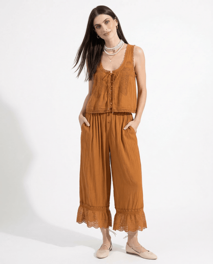 Damskie Letnie Koronka Boho Casual Dwuczęściowy Zestaw