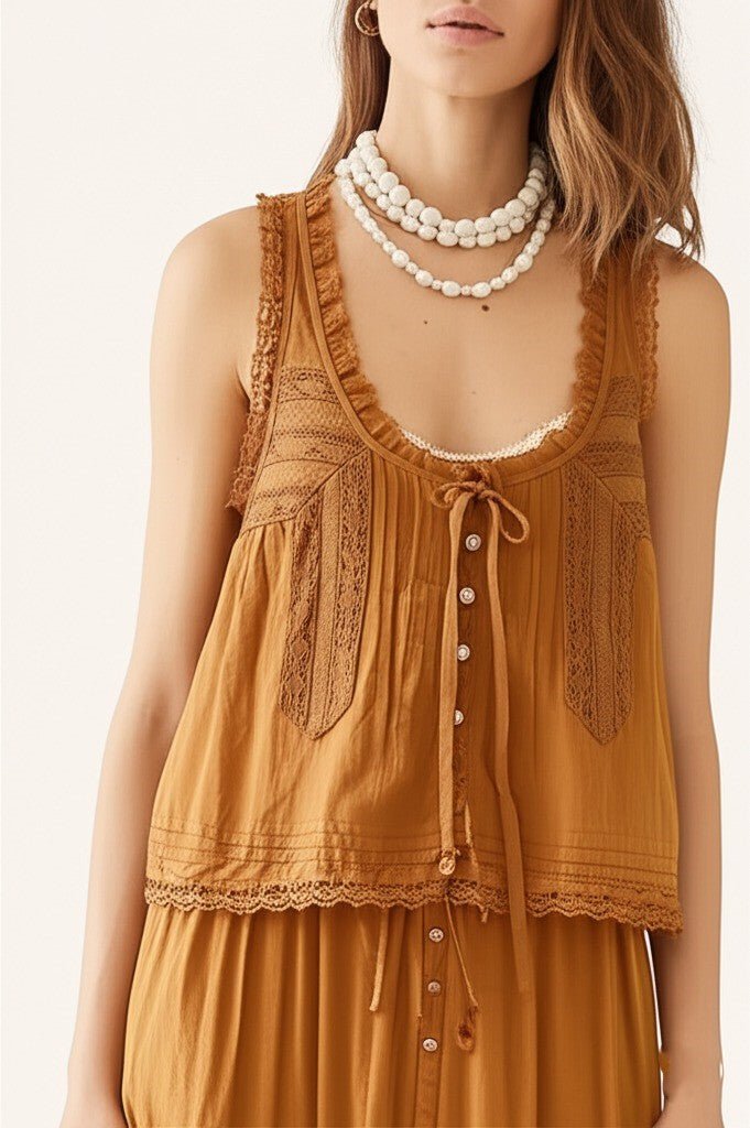 Damskie Letnie Koronka Boho Casual Dwuczęściowy Zestaw