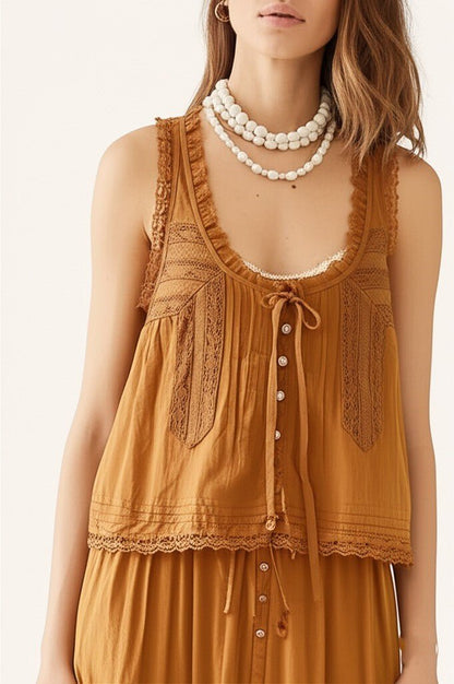 Damskie Letnie Koronka Boho Casual Dwuczęściowy Zestaw