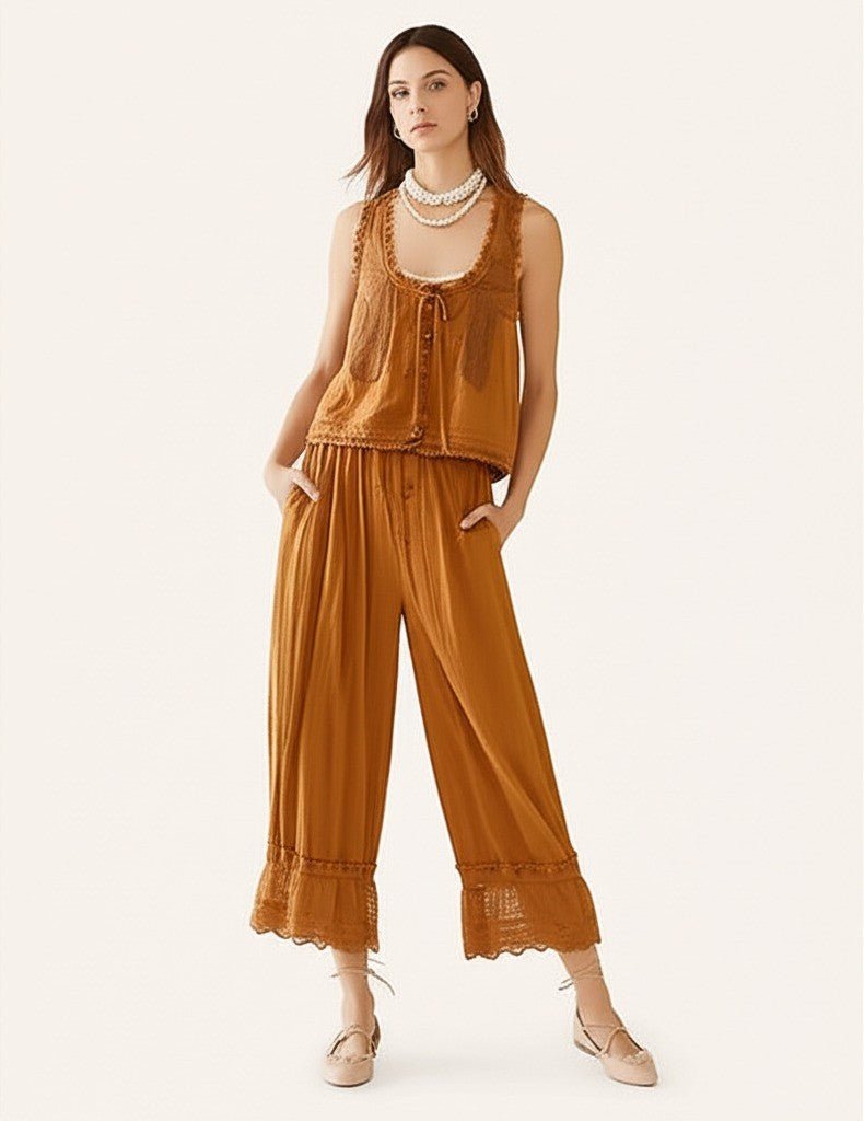 Damskie Letnie Koronka Boho Casual Dwuczęściowy Zestaw
