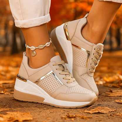 Damskie Letnie Koturnowe Metaliczne Perforowane Codzienne Platformowe Sneakersy
