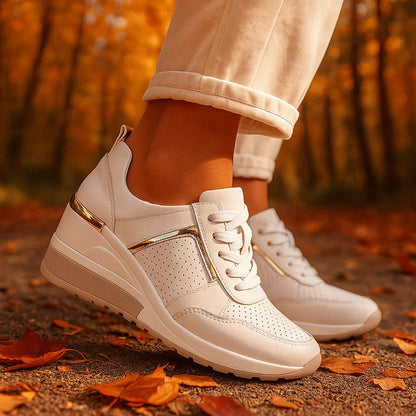 Damskie Letnie Koturnowe Metaliczne Perforowane Codzienne Platformowe Sneakersy