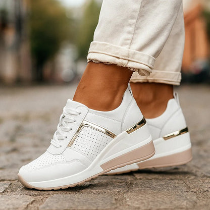 Damskie Letnie Koturnowe Metaliczne Perforowane Codzienne Platformowe Sneakersy