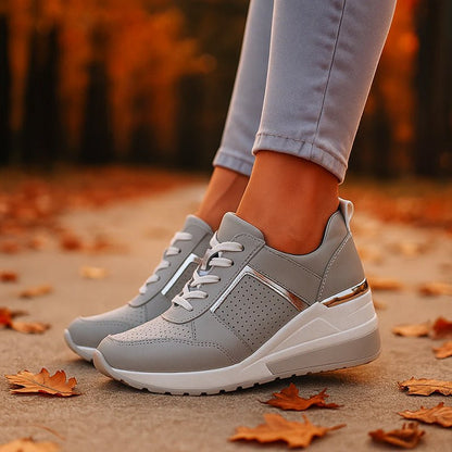 Damskie Letnie Koturnowe Metaliczne Perforowane Codzienne Platformowe Sneakersy