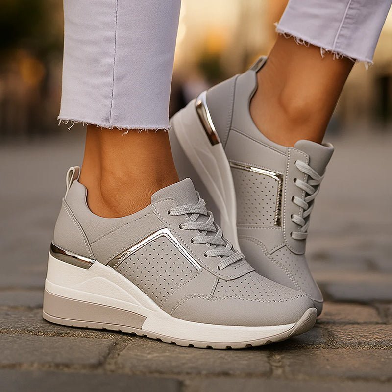 Damskie Letnie Koturnowe Metaliczne Perforowane Codzienne Platformowe Sneakersy
