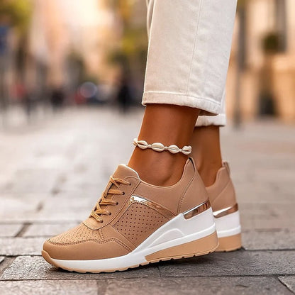 Damskie Letnie Koturnowe Metaliczne Perforowane Codzienne Platformowe Sneakersy