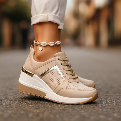 Damskie Letnie Koturnowe Metaliczne Perforowane Codzienne Platformowe Sneakersy