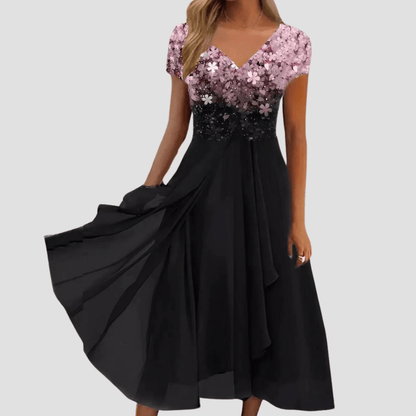 Damskie Letnie Kwiatowe Eleganckie Szyfonowe Midi Sukienka