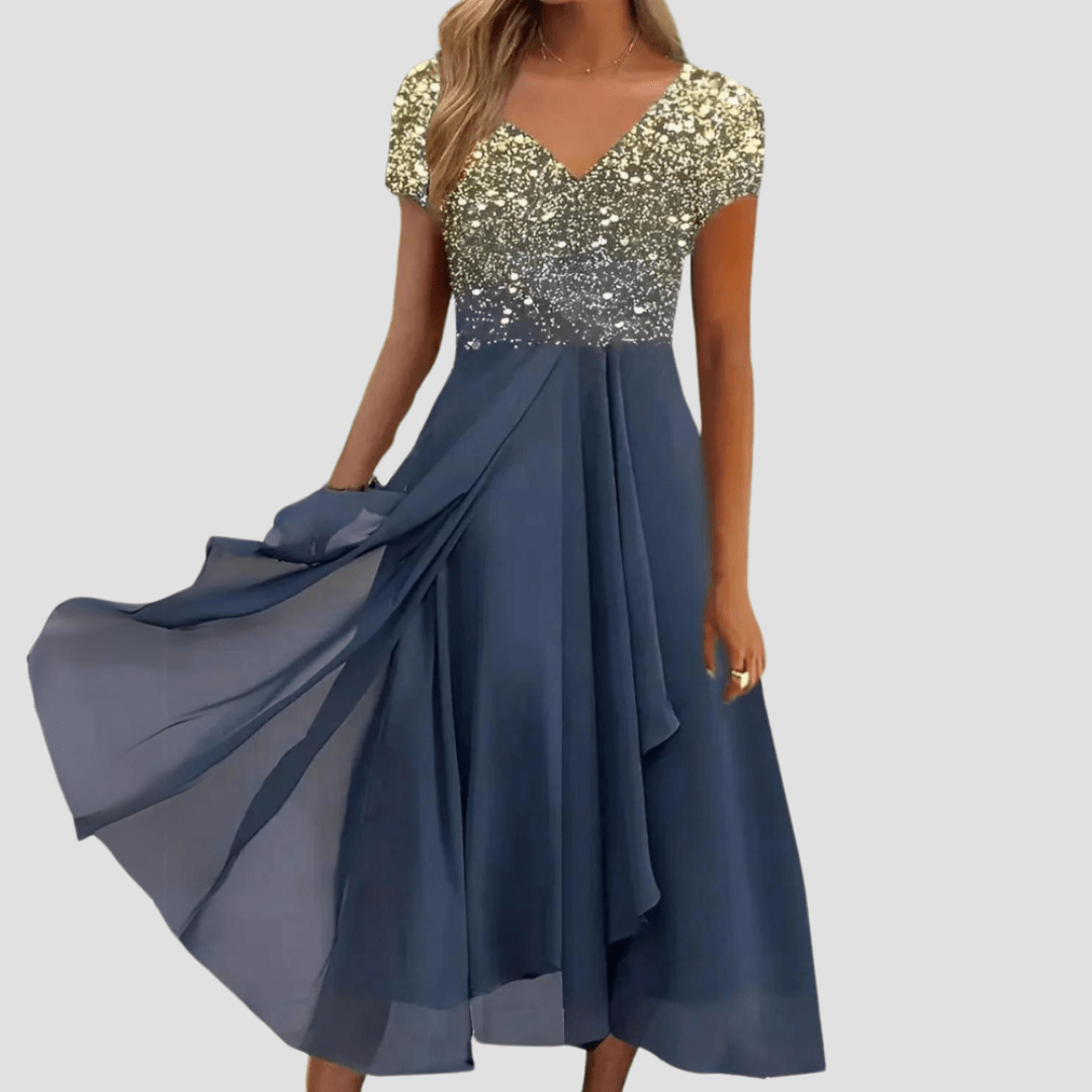 Damskie Letnie Kwiatowe Eleganckie Szyfonowe Midi Sukienka