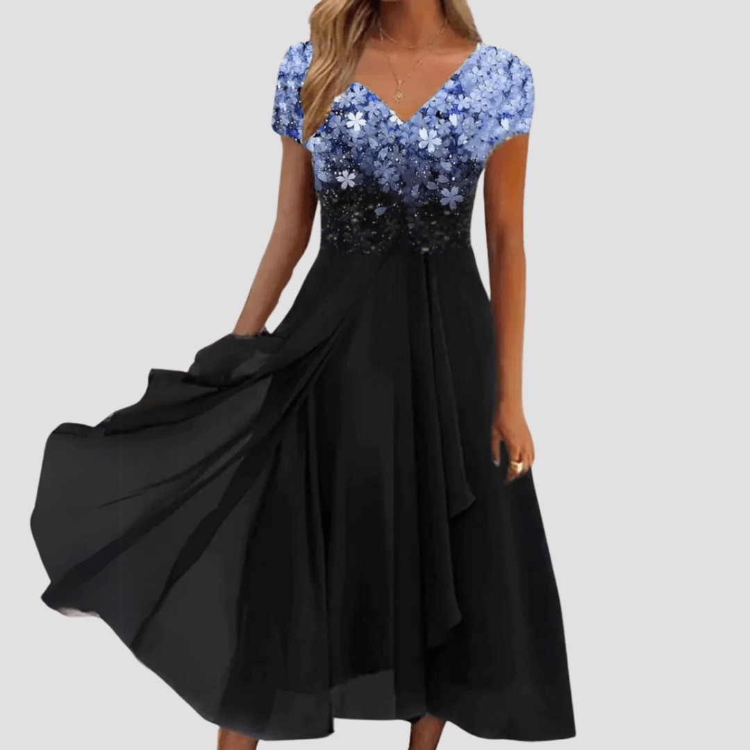 Damskie Letnie Kwiatowe Eleganckie Szyfonowe Midi Sukienka