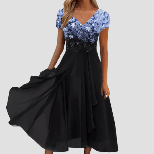 Damskie Letnie Kwiatowe Eleganckie Szyfonowe Midi Sukienka