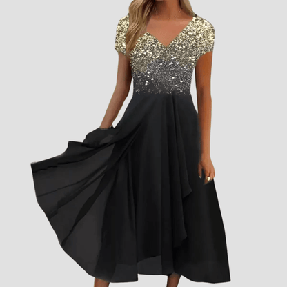 Damskie Letnie Kwiatowe Eleganckie Szyfonowe Midi Sukienka