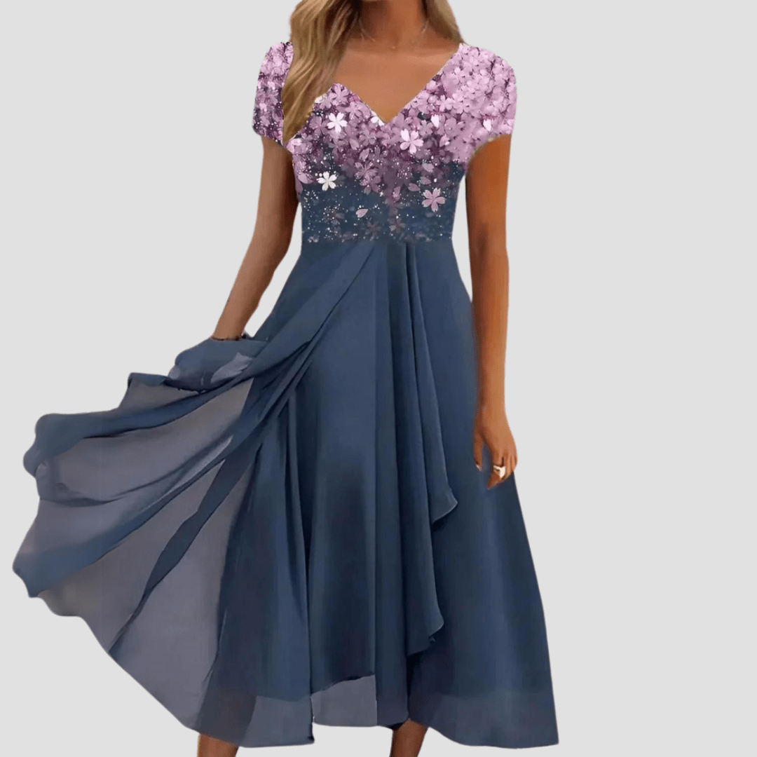 Damskie Letnie Kwiatowe Eleganckie Szyfonowe Midi Sukienka