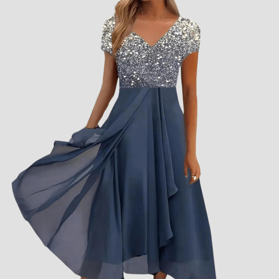 Damskie Letnie Kwiatowe Eleganckie Szyfonowe Midi Sukienka