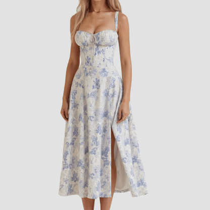 Damskie Letnie Kwiatowe Gorsetowe Eleganckie Midi Sukienka