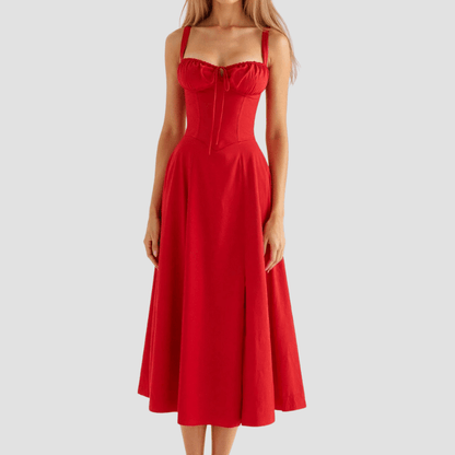 Damskie Letnie Kwiatowe Gorsetowe Eleganckie Midi Sukienka